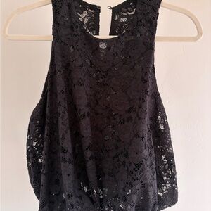 Zara Elegant Black Lace Bubble Hem Blouse